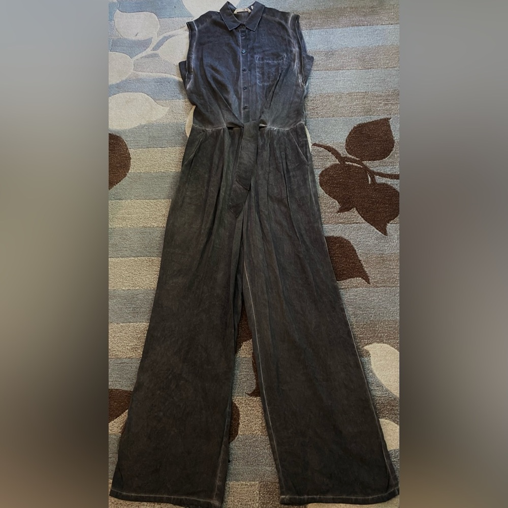 Soft Surroundings Camilla Jumpsuit Front Tie Button Charcoal Black - Picture 4 of 7